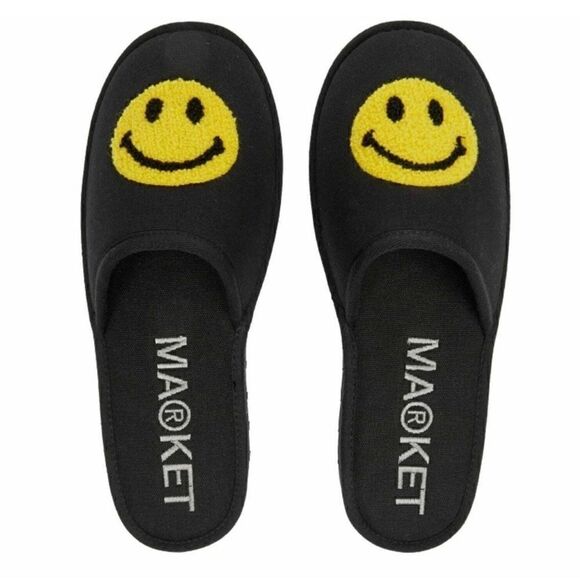 Market Men\'s Upside Smiley Face Slip on Black
Slippers(Size 10) main image 6
